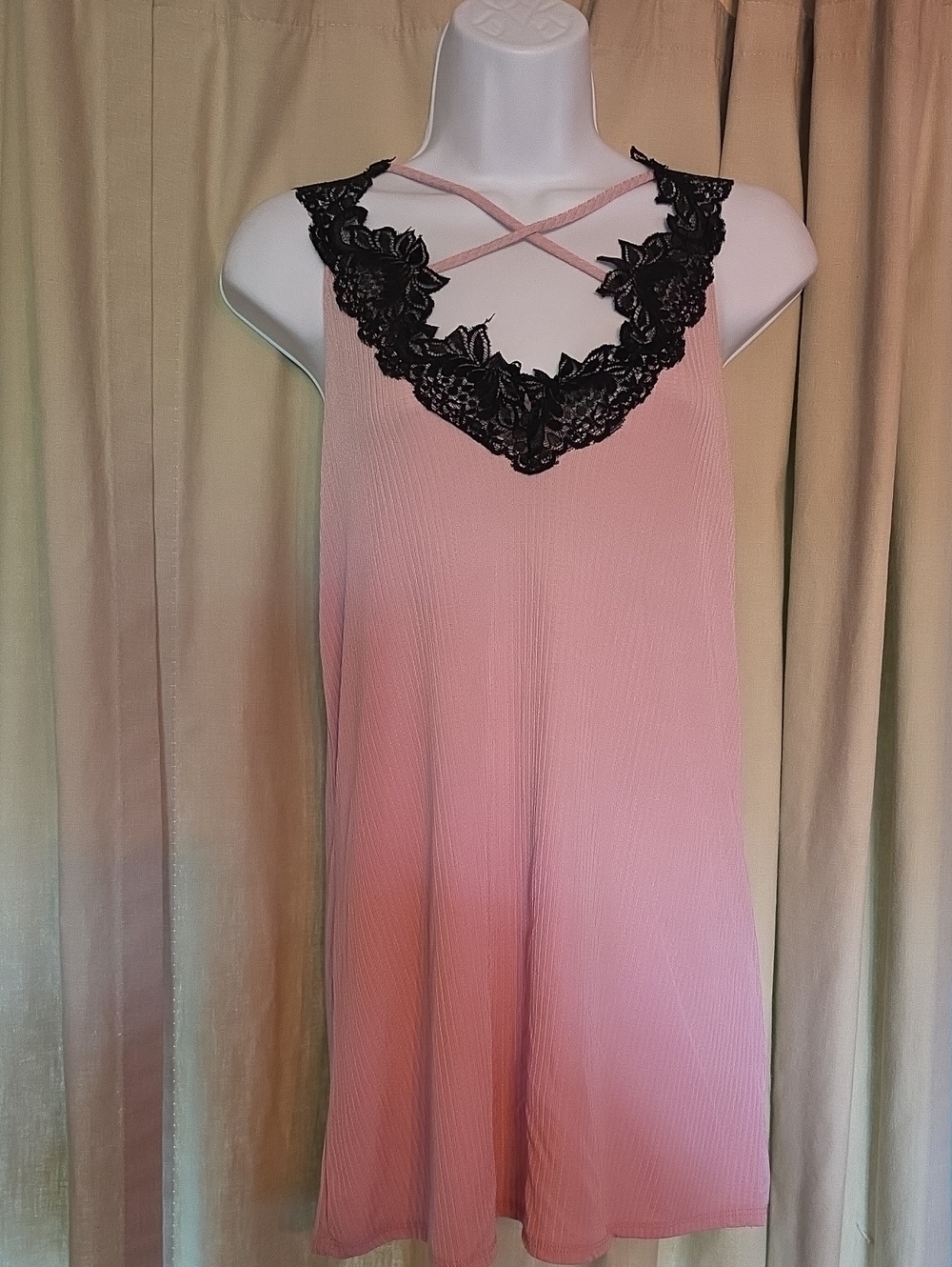 Women's Pink Lace-Trim Crisscross Tank Camisole